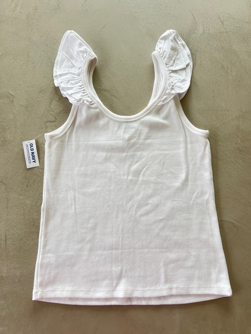 Old Navy White Ruffle-Trim Mixed Material Top Medium NWT - Picture 3 of 6